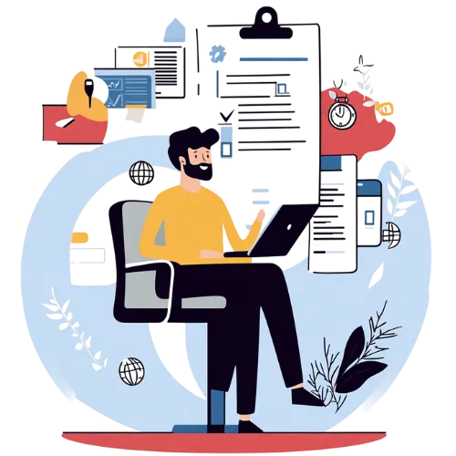 Illustration of payroll processing with tax documents and compliance icons