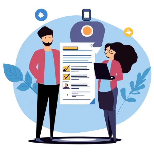 Illustration of recruitment process showing candidates and resumes